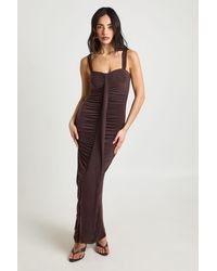 Boohoo - Double Layer Slinky Ruched Drape Front Maxi Dress - Lyst