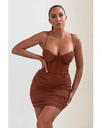 Femme Luxe - Mesh Ruched Corset Strappy Bodycon Mini Dress - Lyst