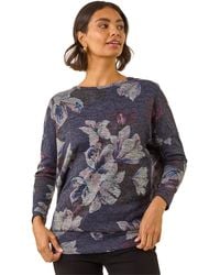Roman - Floral Printed Bubble Hem Top - Lyst