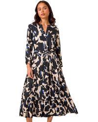 Roman - Petite Abstract Print Button Midi Dress - Lyst