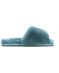 Infinity Leather - Damen Schaffell Hausschuhe Blaugrün Warme Winter Fell Slider - Lyst