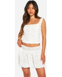 Boohoo - Broderie Puff Ball Mini Skirt - Lyst