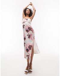 TOPSHOP - Floral Print Satin Cami Midi Dress - Lyst