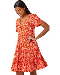 Roman - Floral Print V-Neck Smock Dress - Lyst