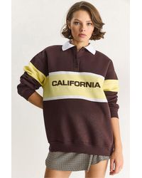 Bianco Lucci - Oversized Printed Polo Collar Sweatshirt - Lyst