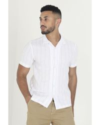 Brave Soul - White 'gogh' Cotton Short Sleeve Stripe Shirt With Linen - Lyst