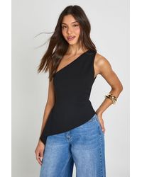 Boohoo - Scuba Crepe One Shoulder Asym Hem Top - Lyst