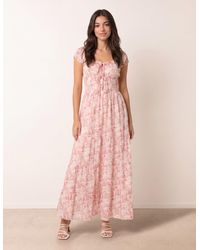 Blue Vanilla - Double Front Tie Shirred Ditsy Floral Maxi Dress - Lyst