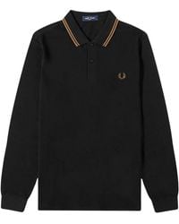 Fred Perry - Double Tipped Collar Long-Sleeved Polo Shirt /Stone) Cotton - Lyst