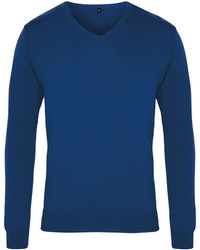PREMIER - Knitted Cotton Acrylic V Neck Sweatshirt (Royal) - Lyst