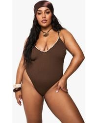 Boohoo - Plus Contrast Stitch Scoop Swimsuit - Lyst