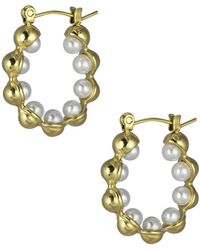 The Jewellery Stockroom - Plated Stainless Steel Dipped Pearl Creole Earrings - Lyst
