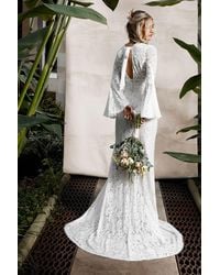 Oasis - Flare Sleeve Boho Stretch Lace Fishtail Wedding Dress - Lyst
