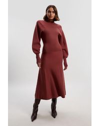 Karen Millen - Wool Look Rounded Sleeve Knit Midi Dress - Lyst
