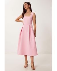 Happiness İstanbul - Square Collar A-Form Midi Dress With Zipper Closure - Lyst
