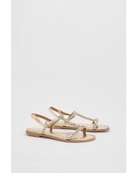 Oasis - Mayla Faux Suede Embellished T Bar Flat Sandals - Lyst