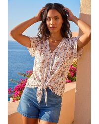 Roman - Floral Buttoned Tie Hem Top - Lyst
