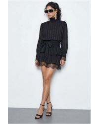 Bianco Lucci - Textured Mini Dress With Half Turtleneck And Lace Detail - Lyst