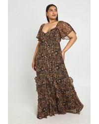 Boohoo - Plus Chiffon Puff Sleeve Ruffle Maxi Dress - Lyst
