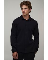BoohooMAN - Slim Fit Pique Button Down Collar Jersey Long Sleeve Shirt - Lyst