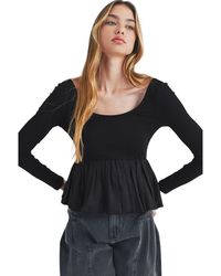 Azura Exchange - Ribbed Knit Long Sleeve Scoop Neck Peplum Patchwork Top Viscose - Lyst