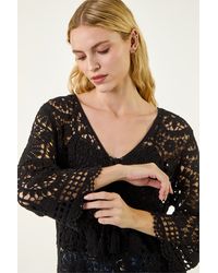 Roman - Crochet Tie Front Knit Tunic - Lyst