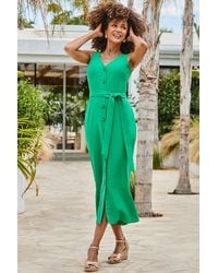 Sosandar - Emerald Button Front Peplum Midi Dress Denim - Lyst