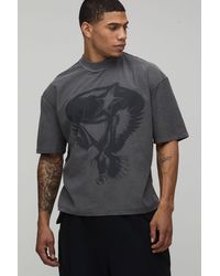 BoohooMAN - Washed Oversized Boxy Eagle Print Exposed Seam T-Shirt Cotton - Lyst