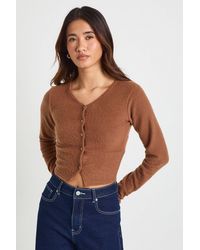 Boohoo - Wool Rib Button Through Cardigan - Lyst