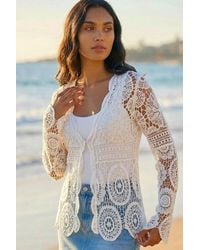 Roman - Crochet Tie Front Knit Cardigan - Lyst
