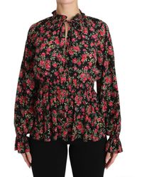 Dolce & Gabbana - Black Rose Print Floral Shirt Top Blouse Silk - Lyst