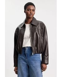 Karen Millen - Leather Collared Bomber Jacket - Lyst