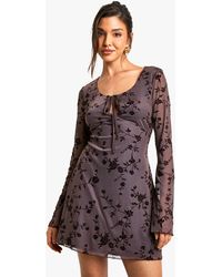 Boohoo - Mesh Tie Front Flare Sleeve Mini Dress - Lyst