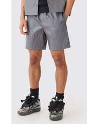 BoohooMAN - Elastic Waist Relaxed Flame Embossed Pu Short - Lyst