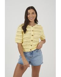 Brave Soul - Short Sleeve Pointelle Knit Crew Neck Cardigan - Lyst