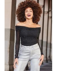 Sosandar - Luxe Sparkle Mesh Bardot Top - Lyst