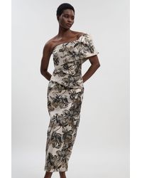 Karen Millen - Floral Jacquard Asymmetric Neck Pencil Dress - Lyst
