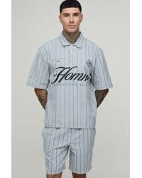 BoohooMAN - Tall Oversized Half Sleeve Stripe Polo Shirt And Short Set - Lyst