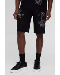 BoohooMAN - Relaxed Fit Embroidered Crochet Look Knitted Short - Lyst