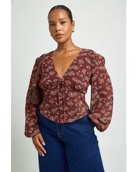 Boohoo - Plus Paisley Tie Front Milkmaid Top - Lyst