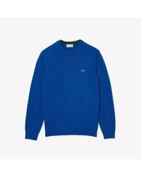 Lacoste - Organic Cotton Crewneck Sweatshirt In Blauw - Lyst