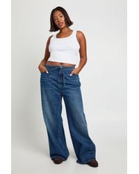 Boohoo - Plus Tie Waist Channel Insert Wide Leg Jean - Lyst