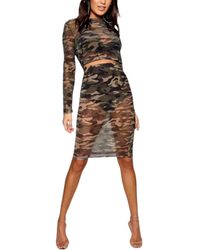 Brave Soul - Sets Camo Print Stretch Ladies Mesh Crop Top Midi Skirt - Lyst