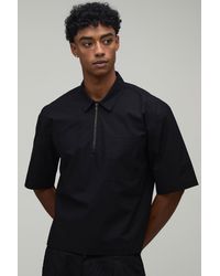 BoohooMAN - Oversized Boxy Quarter Zip Half Sleeve Shirt - Lyst