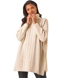 Roman - Cable Knit Roll Neck Poncho Jumper - Lyst