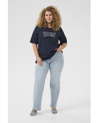 Kaffe - T-Shirt Loose Fit Midnight M. W Chalk Embroidery Marine - Lyst