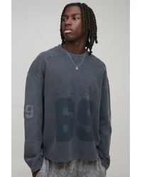 BoohooMAN - Oversized Boxy Washed Waffle Applique Varsity Long Sleeve T-Shirt - Lyst