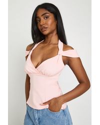 Boohoo - Bengaline Halterneck Off The Shoulder Corset Top - Lyst