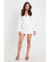 Boohoo - Tie Waist Collarless Draped Blazer Dress - Lyst