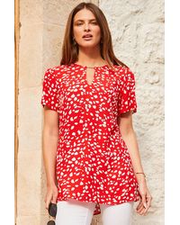 Sosandar - Fleck Print Split Sleeve Tab Detail Tunic Top - Lyst
